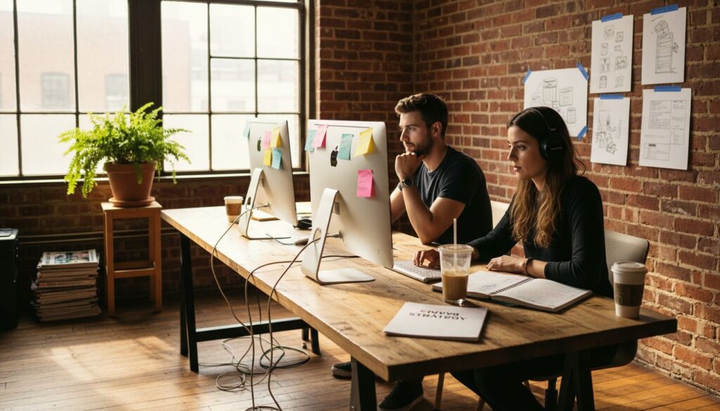 Creative agency team in branding workspace