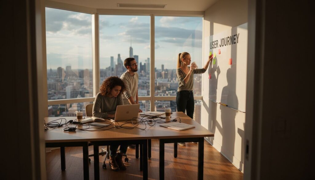 Web design team collaborating in office