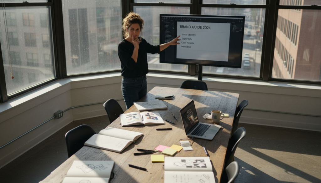 Creative director presenting brand guidelines in office