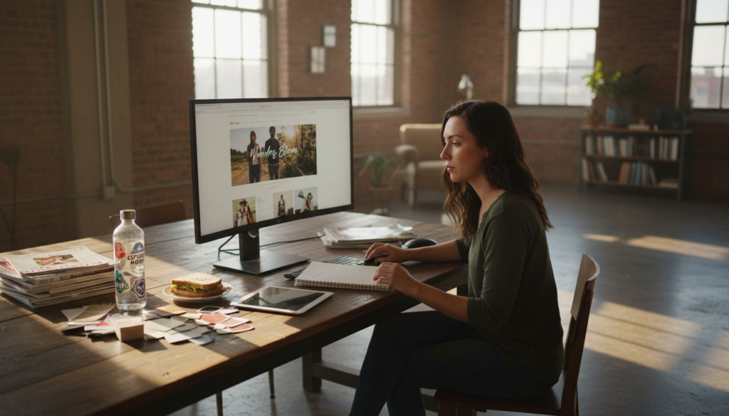 Web designer at creative loft workspace for lifestyle brand