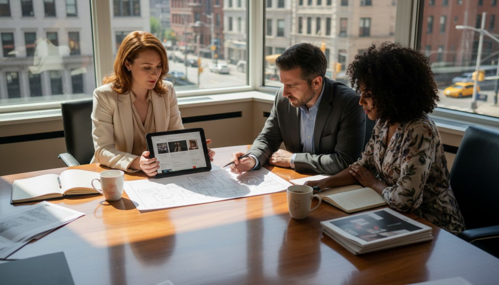 Team reviews luxury brand website journey map