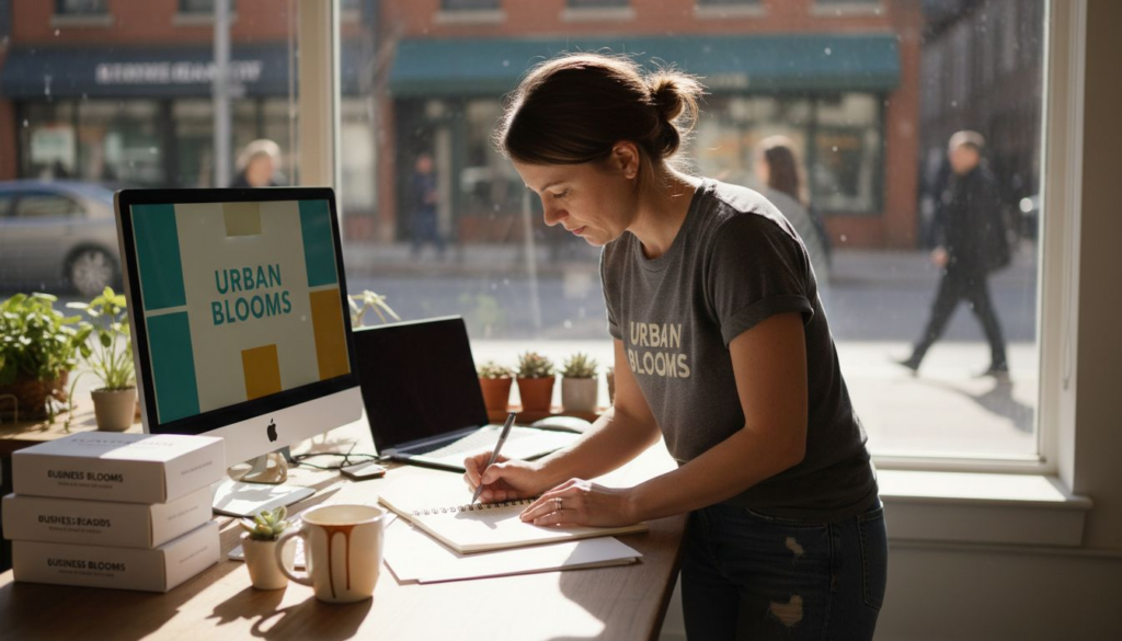Business owner working on brand strategy at desk