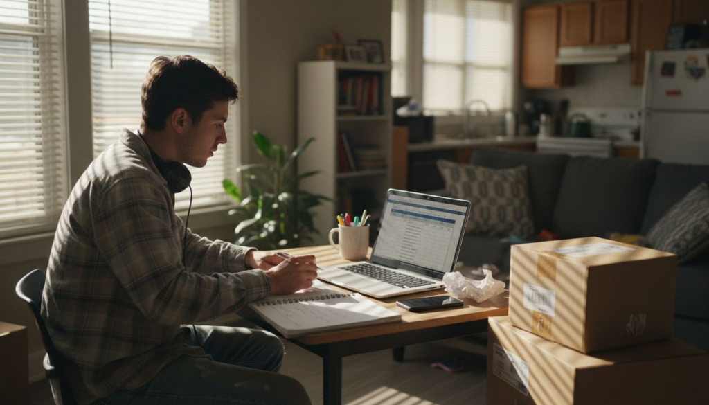 Ecommerce owner updating product info at desk