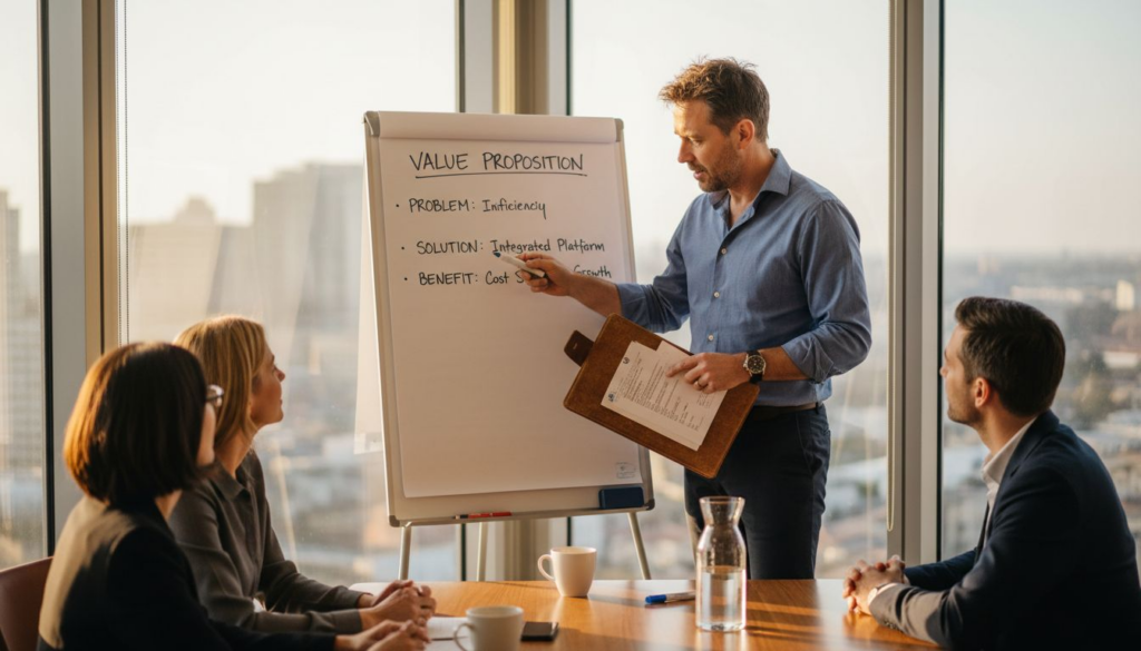 Manager presenting value proposition in office