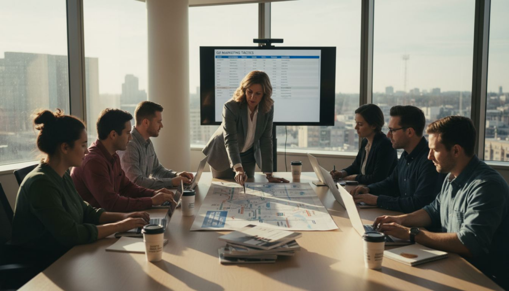 Team meeting in hotel marketing office