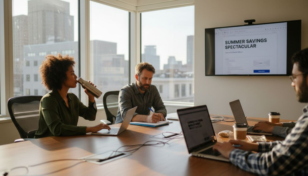 Team working on email campaign draft